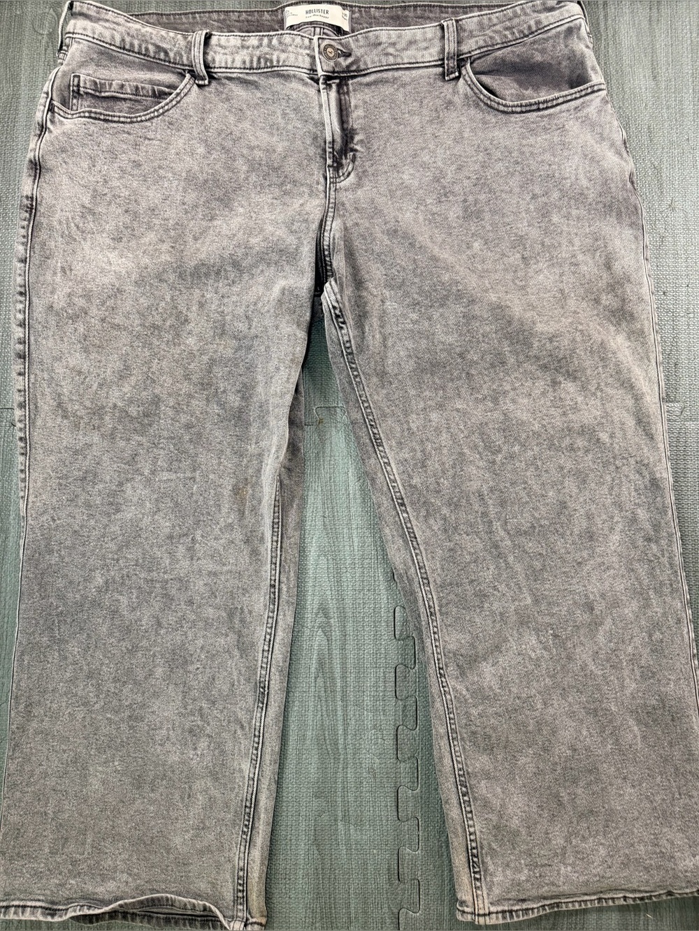 Hollister Low Rise Baggy Jeans Womens W35 Short Gray Acid Wash Wide Leg